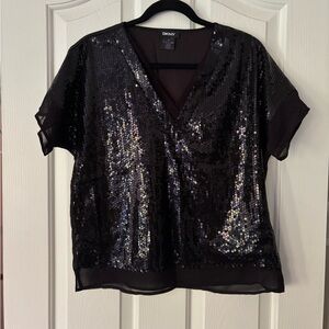 DKNY Shimmering Black Sequin Blouse